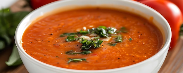 Photo a bowl of soup with a green vegetable in it