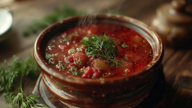 a bowl of soup with a green vegetable on top of it