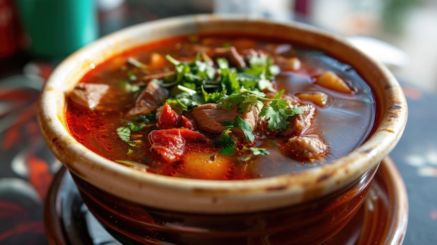 Bowl of soup with meat and vegetables