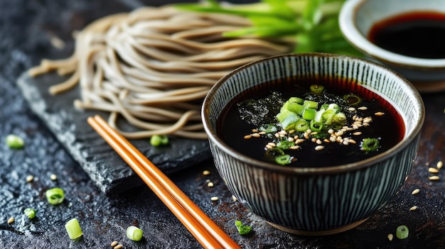 a bowl of soup with noodles and a chopstick