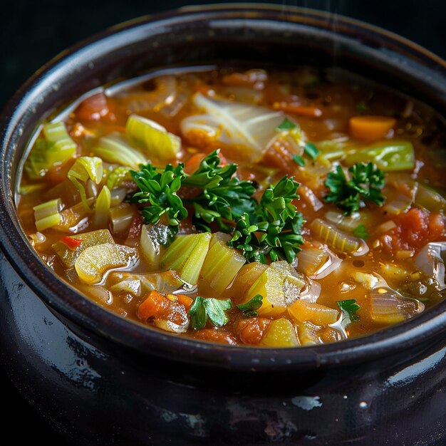 Photo a bowl of soup with vegetables and the word soup on it