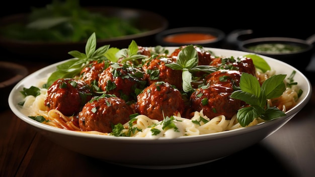 bowl of spaghetti bolognaise meatballs