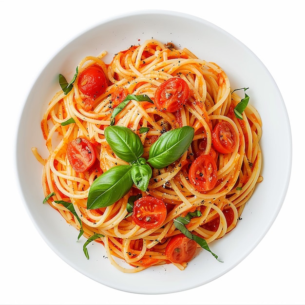 a bowl of spaghetti with basil and basil on top