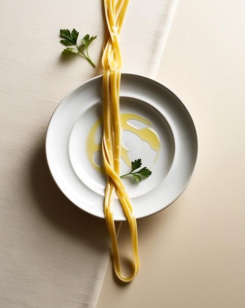 a bowl of spaghetti with parsley on top of it