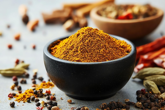 a bowl of spices with a spoonful of spices in it