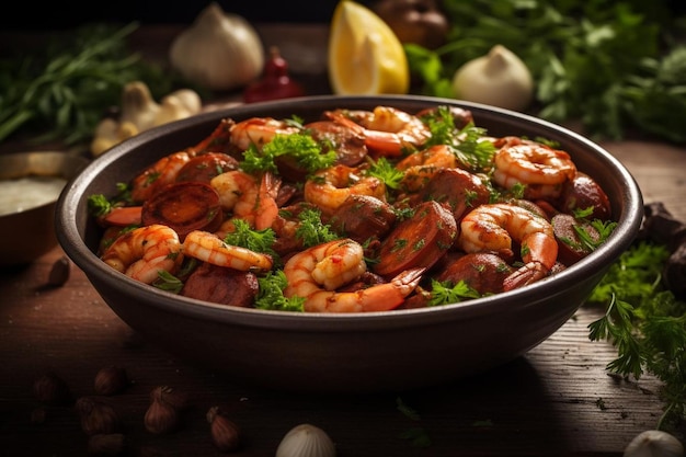 A bowl of spicy shrimp and sausage ste Seafood Photos 764jpg