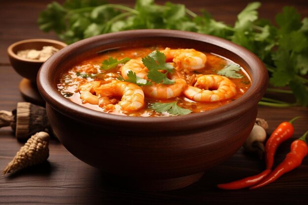 A bowl of spicy shrimp soup with cilantr Seafood Photos 766jpg