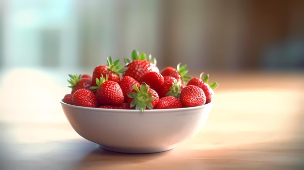 A bowl of strawberries on a table