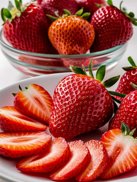 a bowl of strawberries with a bowl of strawberries in it