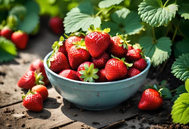 a bowl of strawberries with a bunch of strawberries in it