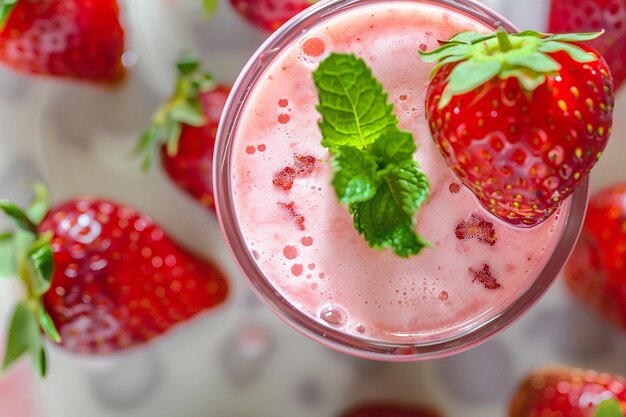 Photo a bowl of strawberry soup with a spoon on a wooden background