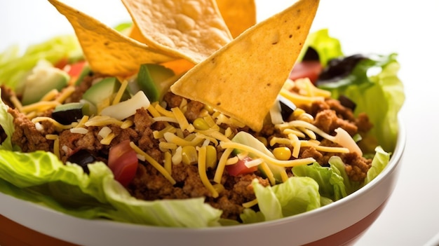 A bowl of taco salad with a bowl of taco salad.