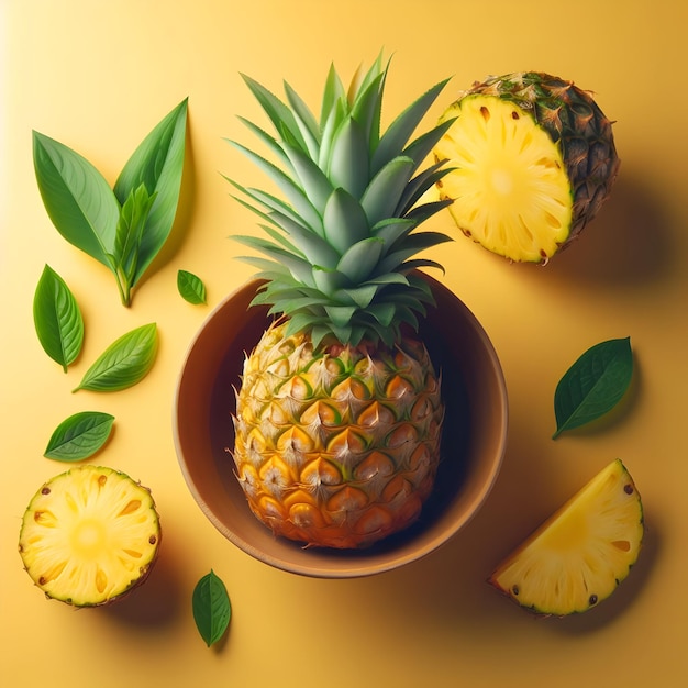 A bowl of tangy pineapples a refreshing spring fruit perfect for salads and smoothies isolated on