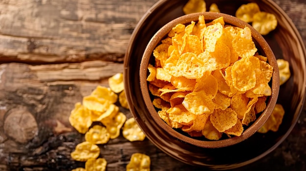 bowl of tasty cornflakes on table