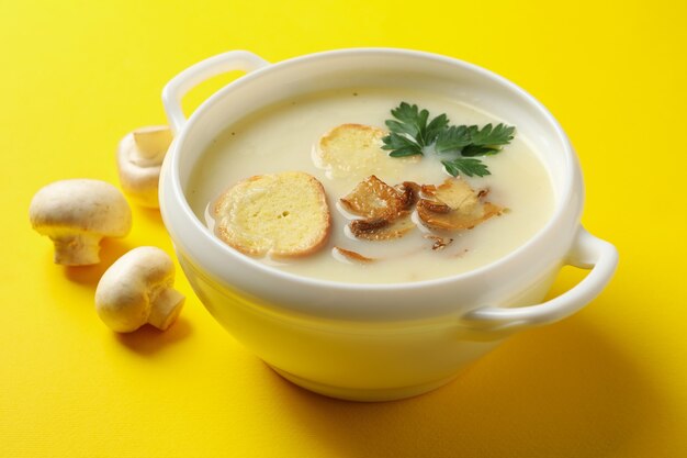 Bowl of tasty mushroom soup