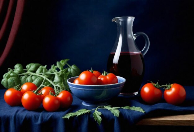 a bowl of tomatoes and a bowl of olive oil HD 8K wallpaper Stock Photographic Image