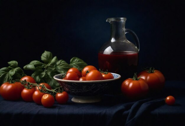 a bowl of tomatoes and a bowl of olive oil HD 8K wallpaper Stock Photographic Image