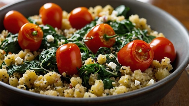 a bowl of tomatoes with parsley and spinach