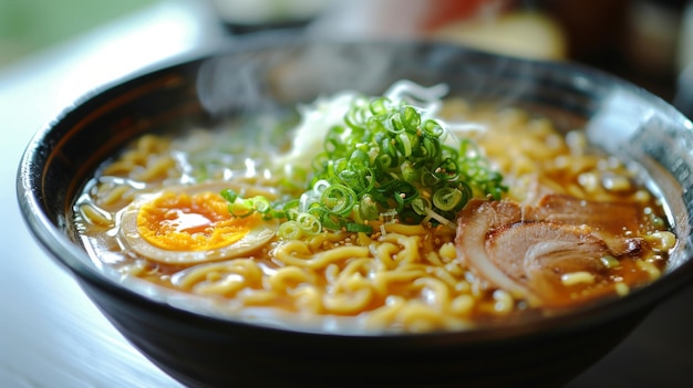 A bowl of traditional ramen featuring thin noodles tender pork and a flavorful broth