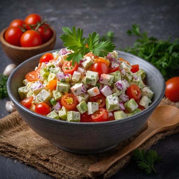 Bowl of traditional russian salad