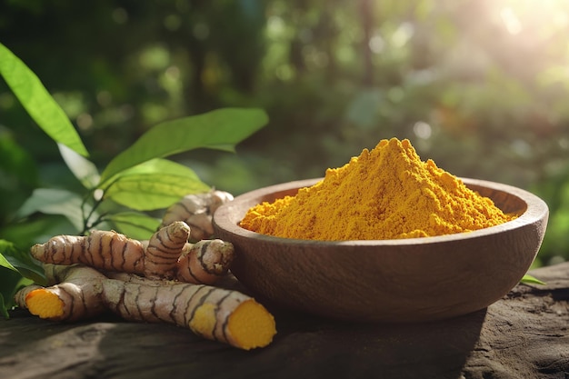 a bowl of turmeric is sitting on a table