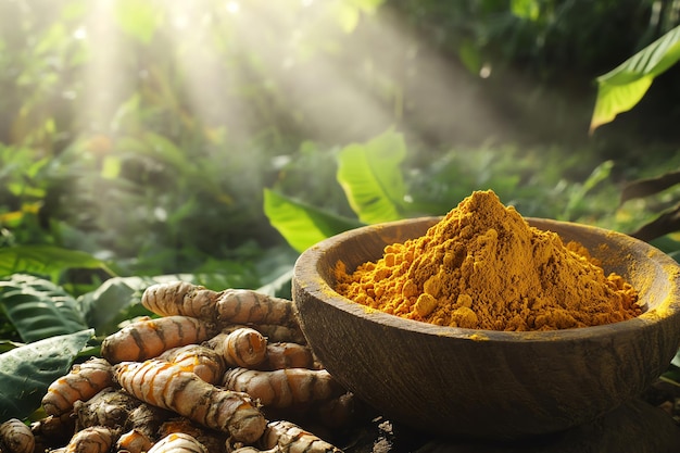 a bowl of turmeric with a bowl of salt and spices