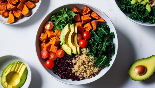 a bowl of vegetables including avocado avocado and avocado