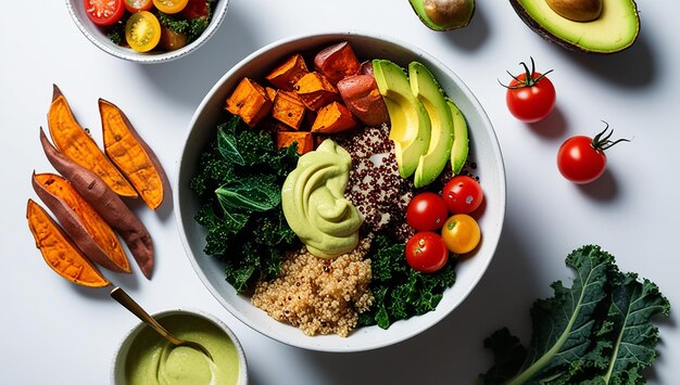 a bowl of vegetables including avocado avocado tomatoes and avocado