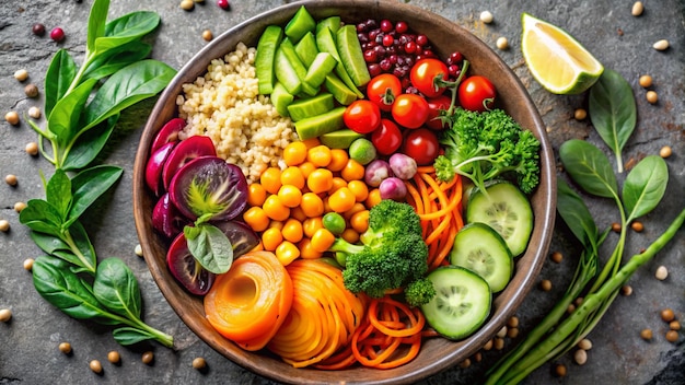 Photo a bowl of vegetables including broccoli cucumber and other vegetables