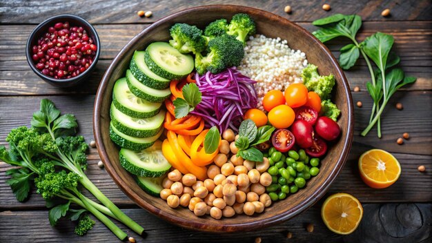 Photo a bowl of vegetables including broccoli onions and rice