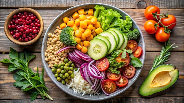 a bowl of vegetables including broccoli onions and tomatoes