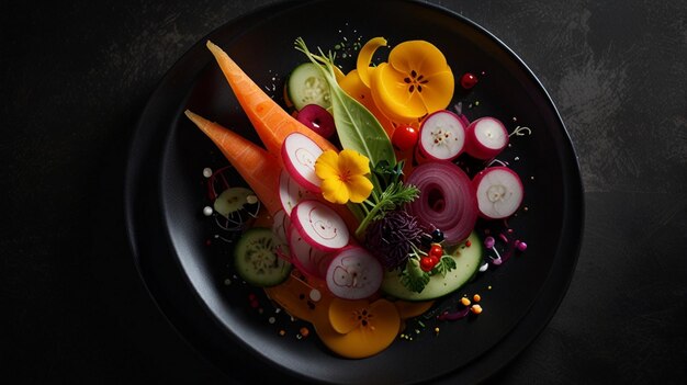 a bowl of vegetables including radishes carrots celery and cucumber