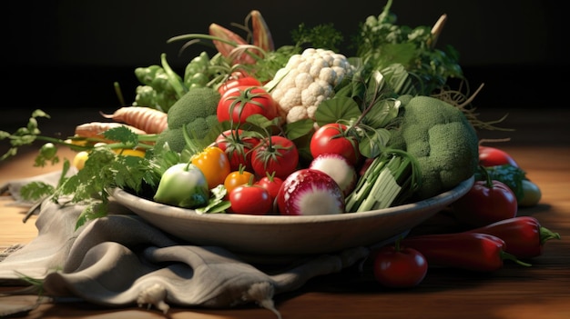 A bowl of vegetables including tomatoes broccoli cauliflower and peppers