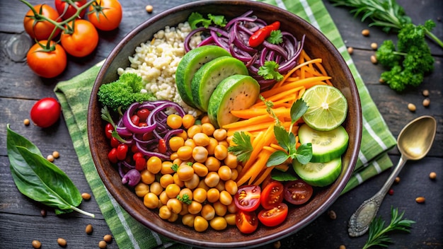 Photo a bowl of vegetables including tomatoes cucumber avocado and avocado