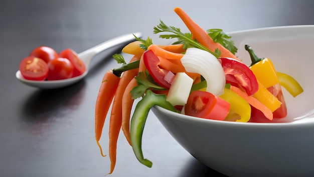 a bowl of vegetables and salad with a spoon