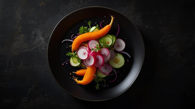 Photo a bowl of vegetables with radishes and carrots