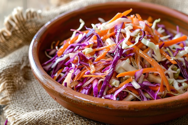 a bowl of vegetables with a wooden background and a brown cloth