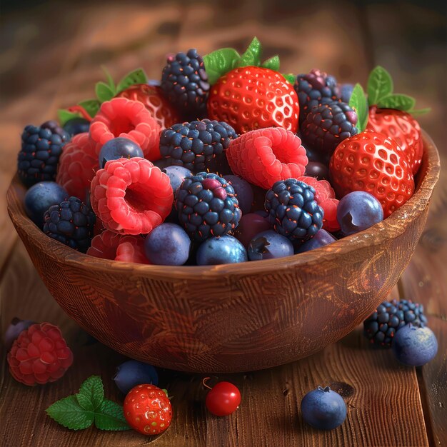 bowl of vibrant berries showcasing the assorted colors and textures of the fresh fruit Generative AI