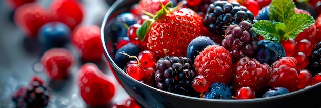 bowl of vibrant berries showcasing the assorted colors and textures of the fresh fruit Generative AI