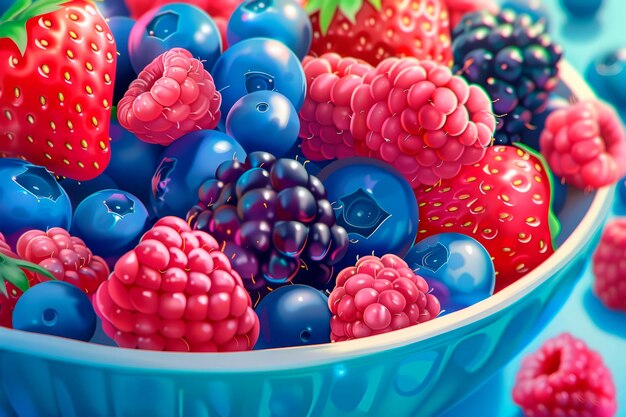 bowl of vibrant berries showcasing the assorted colors and textures of the fresh fruit Generative AI