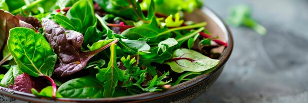 bowl of vibrant salad greens showcasing the fresh textures and colors of the mixed greens Generative AI