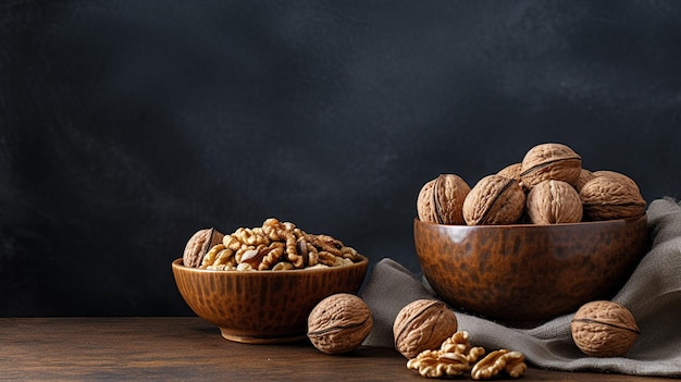 bowl of walnuts on grey background