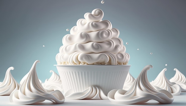 A bowl of whipped cream is surrounded by a bowl of whipped cream.