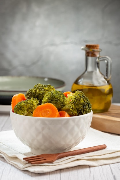 Bowl with broccoli and carrot salad