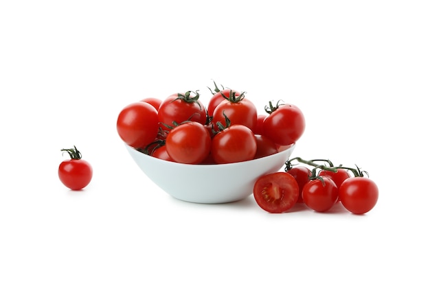 Bowl with cherry tomato isolated on white background