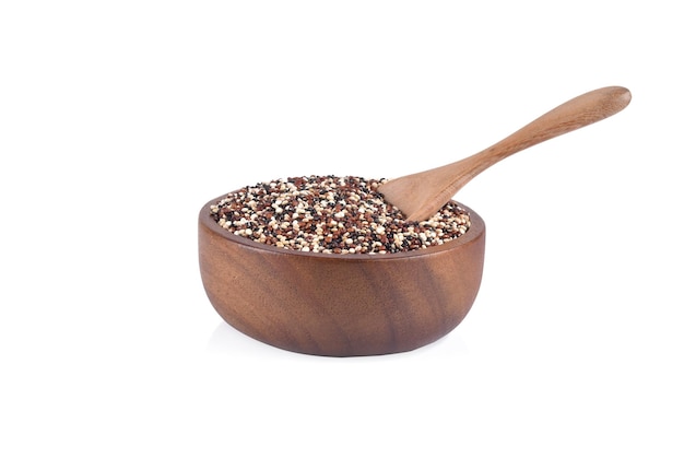 Bowl with chia seeds and spoon isolated on white