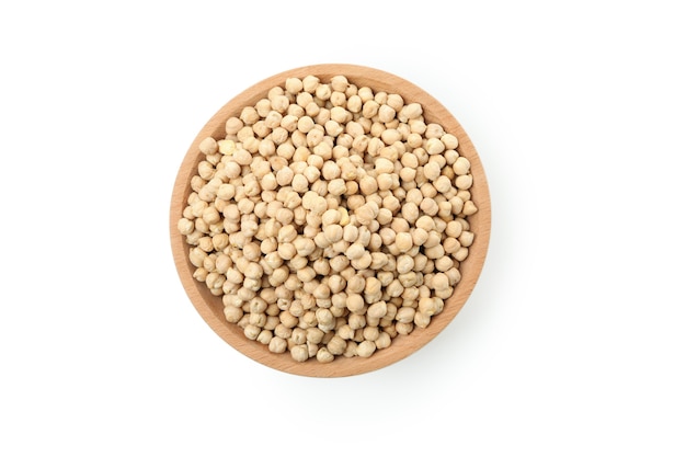 Bowl with fresh chickpea isolated on white background