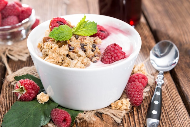 Bowl with fresh made Raspberry Yogurt