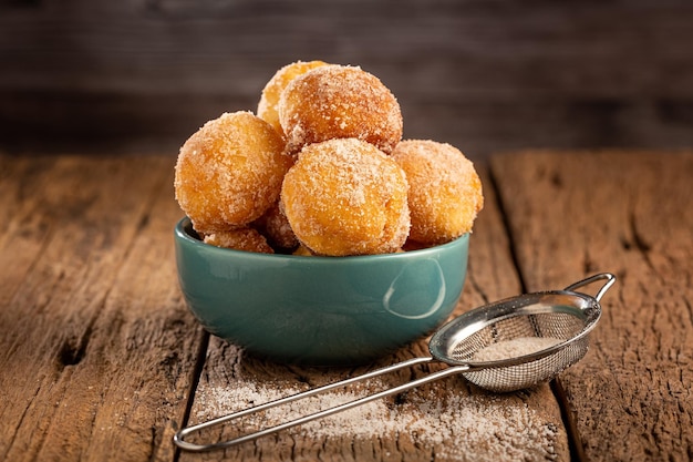 Bowl with rain cookies In Brazil known as bolinho de chuva