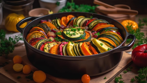 Bowl with ratatouille healthy food with vegetables generative ai